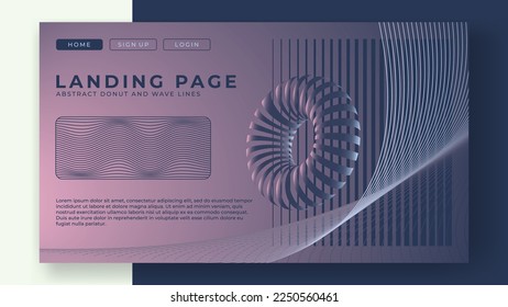 design 3d donut and wave lines abstract background for landing page website ui ux