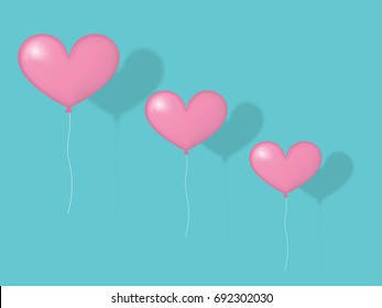 Design of 3D heart vector on Valentine's day. Pink balloon illustration.