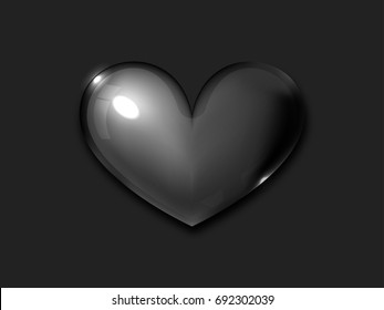 Design of 3D heart vector on Valentine's day. Black balloon illustration on black background.