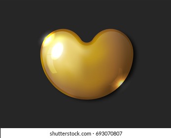 Design of 3D heart vector on Valentine's day. Floating gold balloon illustration on black background.