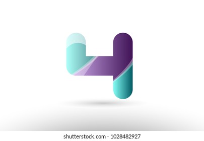 Design of 3D number 4 logo with green glossy purple pastel color suitable as an icon for a company or business