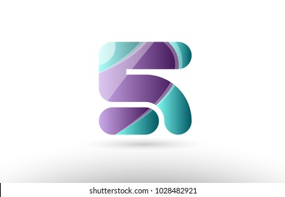 Design of 3D number 5 logo with green glossy purple pastel color suitable as an icon for a company or business