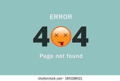 Design of 404 error web page with colorful emodji. Modern vector illustration with dead emoji. Blue background.