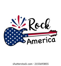 America Patriotic Design. 4th of July Patriotic Guitar Symbols. Stars and Stripes. Independence day symbol with US Flag. Vector illustration