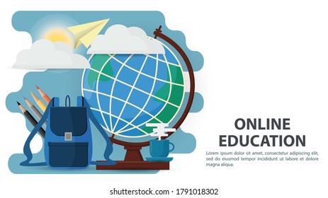 Design, 6 web page banner, on the theme of home school distance online education, using Internet technologies, flat vector illustration cartoon