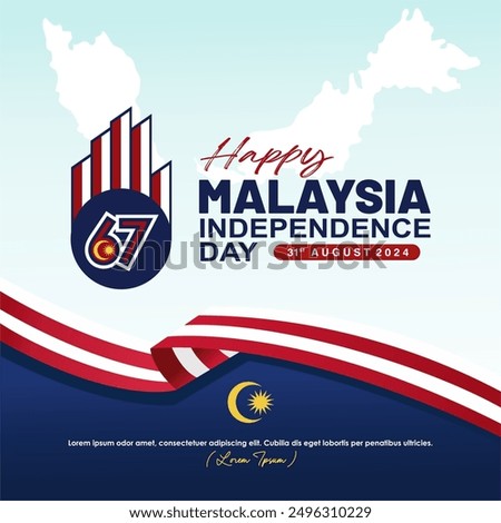 Design of 67th Malaysia Independence Day 2024 greeting card, poster, banner, background, template. Design with 67 logo, malaysia map, flag and quotes. Malaysia Hari Merdeka 2024 vector illustration