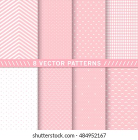 Design 8 Chic different vector patterns. Pink color. Texture can be used for printing onto fabric and paper or scrap booking. EPS vector background.