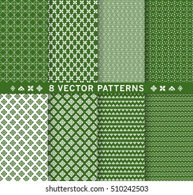 Design 8 vintage different vector patterns. Green color. Texture can be used for printing onto fabric and paper or scrap booking, Line Thai, background, Vector EPS10.