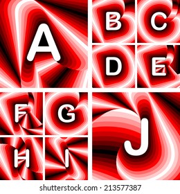 Design ABC letters from A to J. Strip twisting lines twisted textured font. Vector-art illustration. No gradient