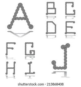 Design ABC letters from A to J. Strip twisting lines textured font. Vector-art illustration