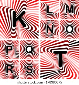 Design ABC letters from K to T. Strip twisting lines textured font. 