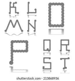 Design ABC letters from K to T. Strip twisting lines textured font. Vector-art illustration