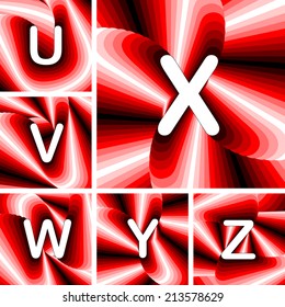 Design ABC letters from U to Z. Strip twisting lines twisted textured font. Vector-art illustration. No gradient
