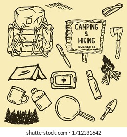 diseño sobre los elementos de acampada y senderismo