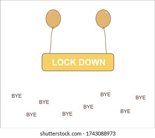 design about lockdown writing that flies with balloons