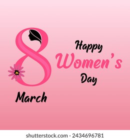 a design about women's day which contains the number eight logo and a small woman's logo tucked away