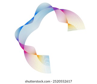 Elementos de diseño. Ola de muchas líneas púrpuras círculo anillo. Vertical Abstractas rayas onduladas sobre fondo blanco aislado. Ilustración vectorial EPS 10