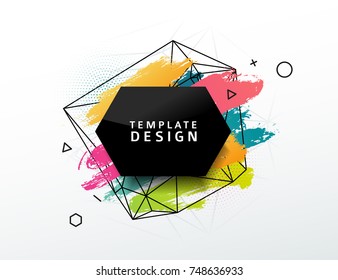 Design  abstract banner with a geometric background and texture of the spots and pattern. Template for presentation, brochure, flyer with polygonal frame and particles on backdrop