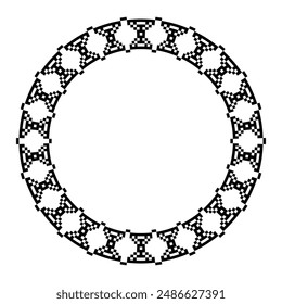Diseño con patrón floral negro abstracto. Marco de círculo. Plantillas para imprimir postales, invitaciones, pila de pétalos florales, patrón geométrico de encaje tribal motivo negro blanco. Adorno circular