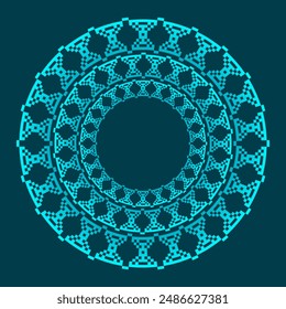 Design with abstract blue ancient pattern. Circle frame. Templates for printing postcards, invitations, floral petal stack, pattern geometric tribal lace motif black white. Circular ornament