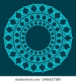 Design with abstract blue ancient pattern. Circle frame. Templates for printing postcards, invitations, floral petal stack, pattern geometric tribal lace motif black white. Circular ornament