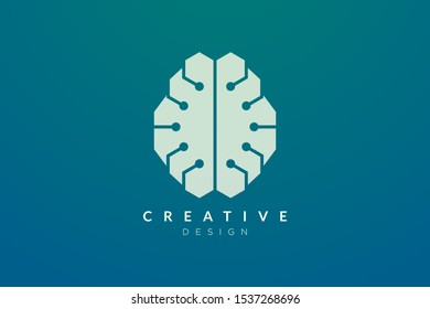 Design abstract brain shape logo with technology style. Simple and modern vector design for business brand in the field of digital technology, network, internet, media, data, electronic, software