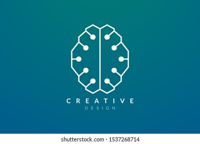 Design abstract brain shape logo with technology style. Simple and modern vector design for business brand in the field of digital technology, network, internet, media, data, electronic, software