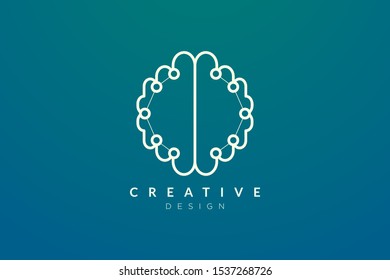 Design abstract brain shape logo with technology style. Simple and modern vector design for business brand in the field of digital technology, network, internet, media, data, electronic, software