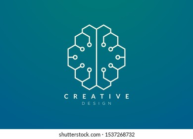 Design abstract brain shape logo with technology style. Simple and modern vector design for business brand in the field of digital technology, network, internet, media, data, electronic, software