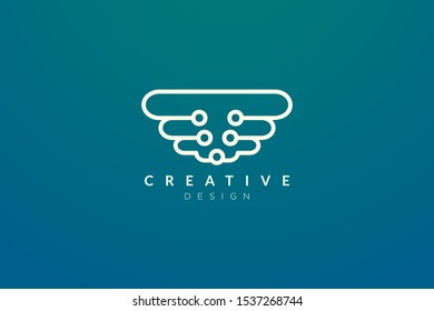 Design abstract brain shape logo with technology style. Simple and modern vector design for business brand in the field of digital technology, network, internet, media, data, electronic, software