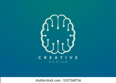 Design abstract brain shape logo with technology style. Simple and modern vector design for business brand in the field of digital technology, network, internet, media, data, electronic, software
