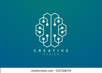 Design abstract brain shape logo with technology style. Simple and modern vector design for business brand in the field of digital technology, network, internet, media, data, electronic, software
