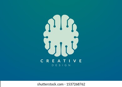 Design abstract brain shape logo with technology style. Simple and modern vector design for business brand in the field of digital technology, network, internet, media, data, electronic, software