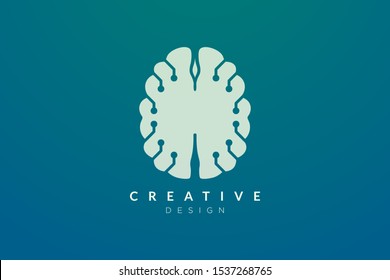 Design abstract brain shape logo with technology style. Simple and modern vector design for business brand in the field of digital technology, network, internet, media, data, electronic, software