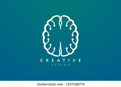 Design abstract brain shape logo with technology style. Simple and modern vector design for business brand in the field of digital technology, network, internet, media, data, electronic, software