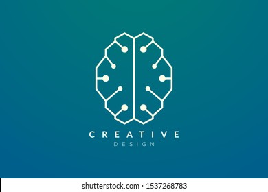 Design abstract brain shape logo with technology style. Simple and modern vector design for business brand in the field of digital technology, network, internet, media, data, electronic, software