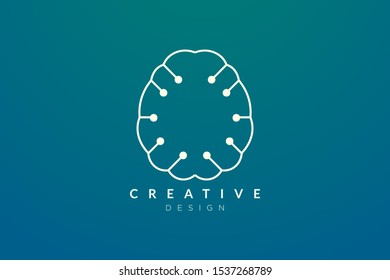Design abstract brain shape logo with technology style. Simple and modern vector design for business brand in the field of digital technology, network, internet, media, data, electronic, software