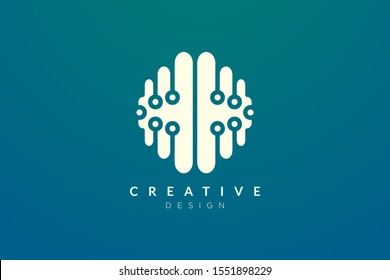 Design abstract brain shape logo with technology style. Simple and modern vector design for business brand in the field of digital technology, network, internet, media, data, electronic, software