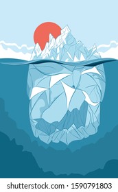 Design of an abstract cartoon iceberg, floating mass of ice.