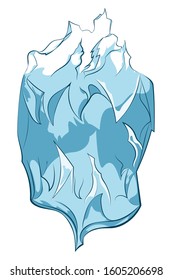 Design of an abstract cartoon iceberg, floating mass of ice.