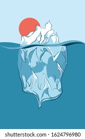 Design of an abstract cartoon iceberg, floating mass of ice.