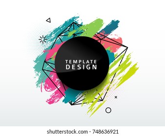 Design abstract circle banner with a geometric background and texture of the spots and pattern. Template for presentation, brochure, flyer with polygonal round frame and particles on backdrop