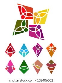 Design abstract diamond-shaped logo element. Crushing vector kite pattern. Colorful icons set.