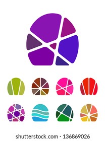 Design abstract egg logo element. Crushing oval pattern. Colorful vector icons set.