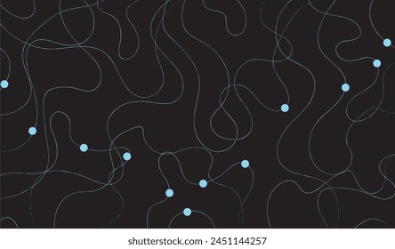 Design abstract geometry, irregular curved lines blue color black background isolated