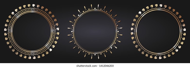 diseño con un patrón floral de oro abstracto. Marco circular. Plantillas para imprimir postales, invitaciones, libros, para textiles, grabado, forja. Vector
