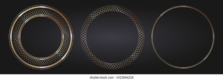 diseño con un patrón floral de oro abstracto. Marco circular. Plantillas para imprimir postales, invitaciones, libros, para textiles, grabado, forja. Vector