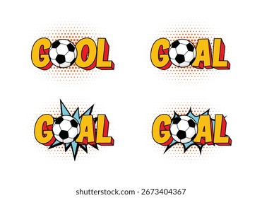 Diseño abstracto Gool balón de fútbol estilo cómico pegatinas Vector