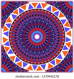 Design with abstract hand drawn floral color mandala pattern with decorative element. Vector illustration. Template design for card, shawl, bandanna, fashion print.