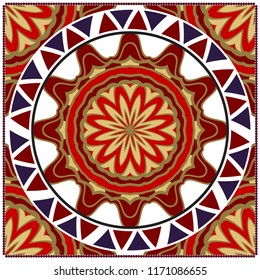 Design with abstract hand drawn floral color mandala pattern with decorative element. Vector illustration. Template design for card, shawl, bandanna, fashion print.